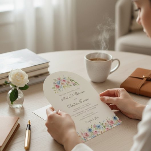 arch Pastel Floral Wreath Wedding Invitation Einladung