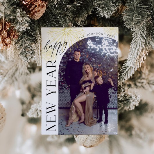 Arch Photo Fireworks Happy New Year Holiday Card Einladung