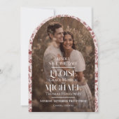 Arch Photo Floral Toile Script Save the Date Einladung (Vorderseite)