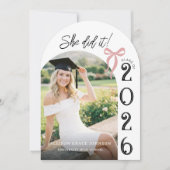 Arch Photo Pink Bow Graduation Party Invitation Einladung (Vorderseite)