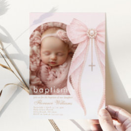 Arch Photo Pink Coquette Bow Baby Girl Baptism Einladung