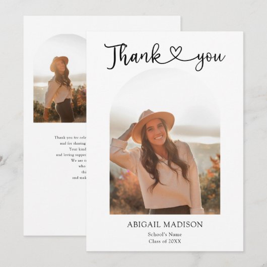 Arch Photo Script with Heart Graduation Dankeskarte (Vorne/Hinten)