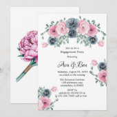 Arch Pink & Blue Blooms Engagement Party Einladung (Vorne/Hinten)