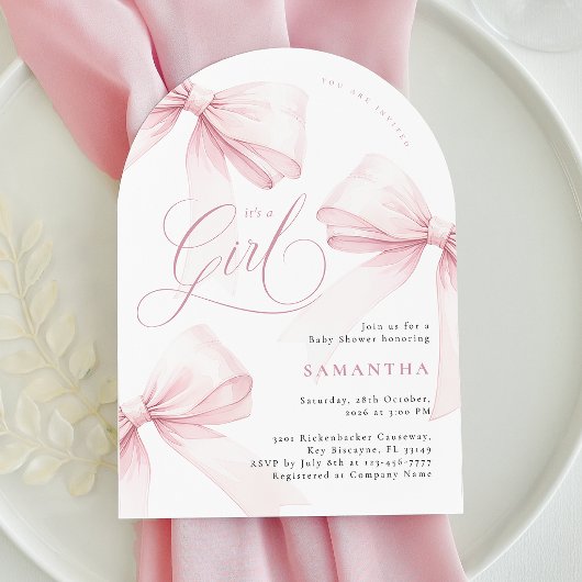 Arch Pink Bow Girl Babydusche Einladung