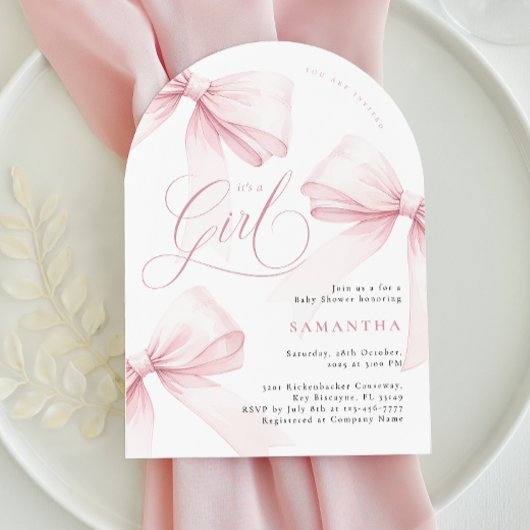 Arch Pink Bow Girl Babydusche Einladung
