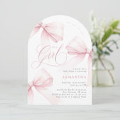 Arch Pink Bow Girl Babydusche Einladung (Stehend Vorderseite)