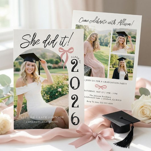 Arch Pink Bow Photo Graduation Party Invitation Einladung
