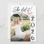 Arch Pink Bow Photo Graduation Party Invitation Einladung (Vorderseite)