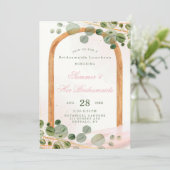 Arch Pink Eukalyptus Bridesmaids Luncheon Einladung (Stehend Vorderseite)