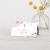 Arch Pink Floral Gold Glitzer Taufe Platzkarte (Rückseite)