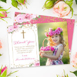 Arch Pink Gold Floral First Holy Communy Foto Dankeskarte<br><div class="desc">Arch Pink Gold Floral First Heilige Kommune Foto Danke Karte</div>