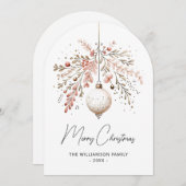 Arch Pink Greenery Bauble Christmas Watercolor Feiertagskarte (Vorne/Hinten)
