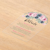 Arch Pink und Blue Blooms Hochzeitdetails Acryleinladungen (Ablage )