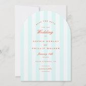 Arch Preppy Strip Aquamarin Orange Save the Date Einladung (Vorderseite)