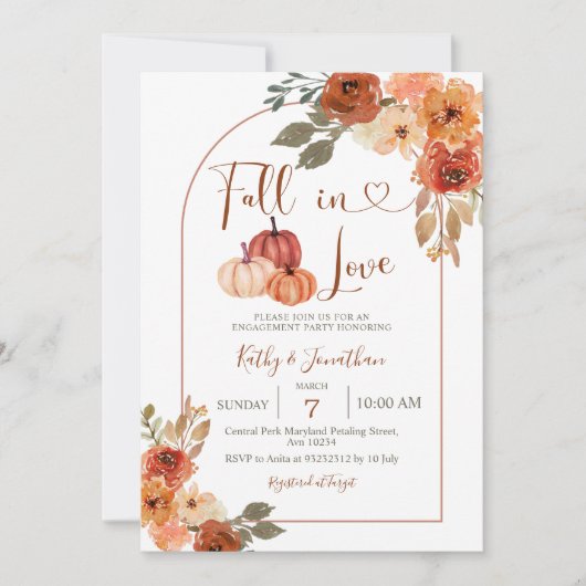 Arch Pumpkin Fall Floral Engagement Party Einladung (Vorderseite)