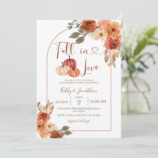 Arch Pumpkin Fall Floral Engagement Party Einladung (Stehend Vorderseite)