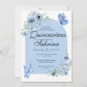 arch Quinceanera Floral Baby Blauer Schmetterling Einladung (Vorderseite)