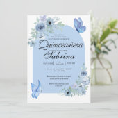 arch Quinceanera Floral Baby Blauer Schmetterling Einladung (Stehend Vorderseite)