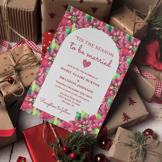 Arch Red Poinsettia Flat Christmas Einladung