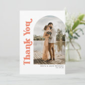 Arch & Retro Art Coral Foto Hochzeit Dankeskarte (Stehend Vorderseite)