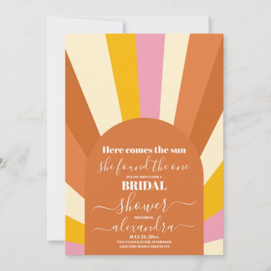 Arch Retro Hier kommt das Sun-Brautparty Einladung (Vorderseite)