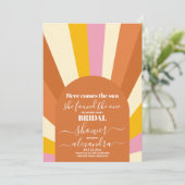 Arch Retro Hier kommt das Sun-Brautparty Einladung (Stehend Vorderseite)
