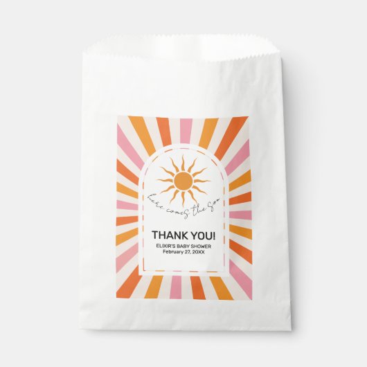 Arch Retro hier kommt die Son Baby Dusche Geschenktütchen (Vorderseite)