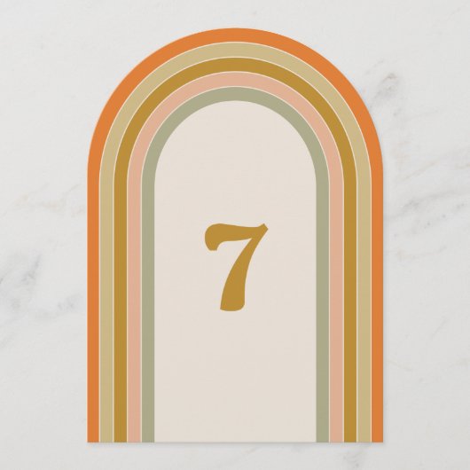 Arch Retro Regenbogen Groovy Hochzeitstisch Nummer Einladung (Vorderseite)