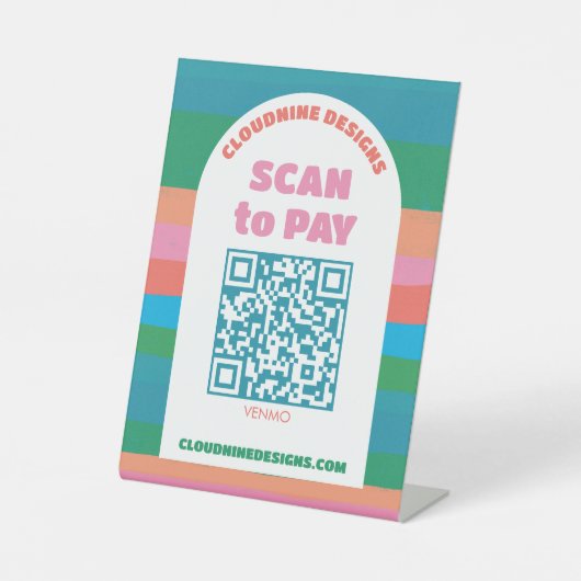 Arch Retro Streifen SCAN TO PAY QR CODE Sockelschild (Vorderseite)