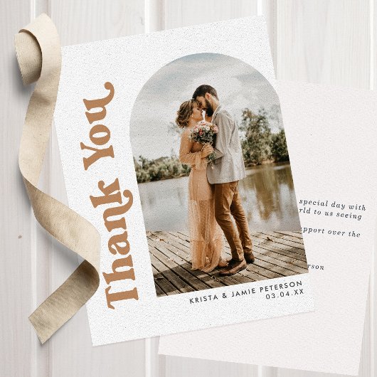Arch & Retro Typ Neutral Taupe Foto Hochzeit Dankeskarte