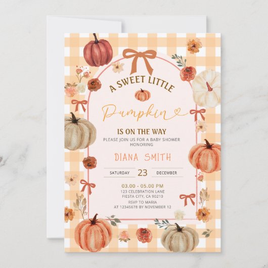 Arch Ribbon Bow Little Pumpkin Baby Shower Invite Einladung (Vorderseite)