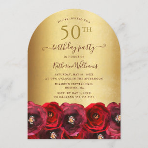Arch Rotrose Floral Gold 50. Jubiläumsfeier Einladung