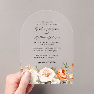 Arch Rustic Burnt Orange Botanische Blumige Hochze Acryleinladungen