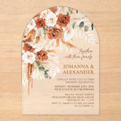 Arch Rustic Terracotta Floral Pampas Wedge Acryleinladungen (Vorderseite)