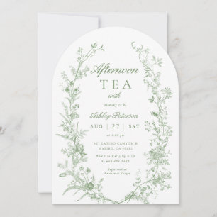 Arch Sage Green Afternoon Tea Party Babydusche Einladung