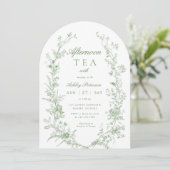 Arch Sage Green Afternoon Tea Party Babydusche Einladung (Stehend Vorderseite)