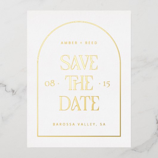 Arch Save the Date Real Gold Folie Einladungspostkarte (Vorderseite)