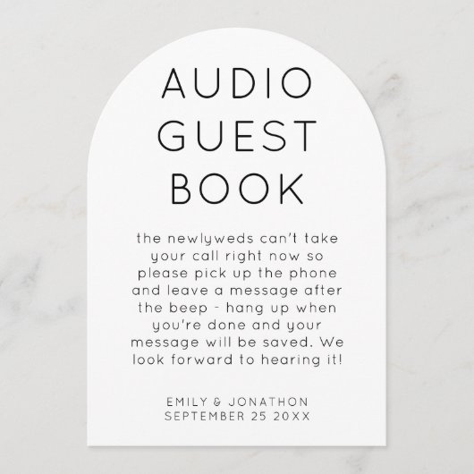 Arch Shape Audio Guest Book Wedding Sign card Einladung (Vorderseite)