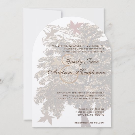 Arch Shape Brown Oak Tree Einladung zur Hochzeit (Vorderseite)