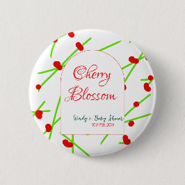 Arch shape cherry blossom red green baby shower na button