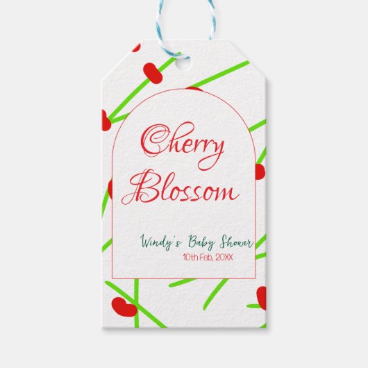 Arch shape cherry blossom red green baby shower na geschenkanhänger (Vorderseite)