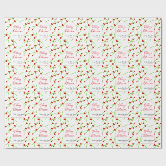 Arch shape cherry blossom red green baby shower na geschenkpapier (Flach)