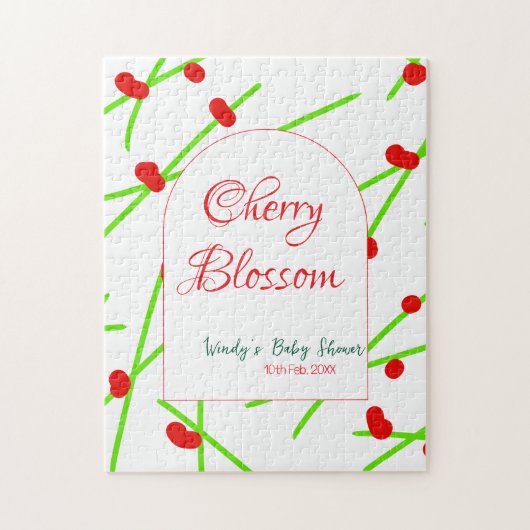 Arch shape cherry blossom red green baby shower na puzzle (Vertikal)