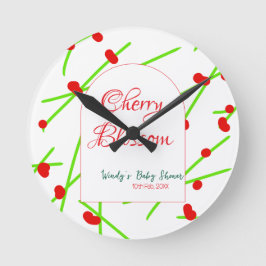 Arch shape cherry blossom red green baby shower na runde wanduhr