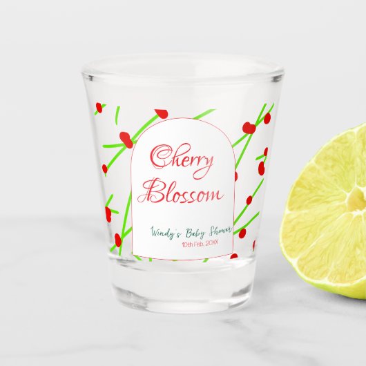 Arch shape cherry blossom red green baby shower na schnapsglas (Vorderseite)