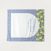 Arch Shape Lemons Blue Tiles Brautparty Willkommen Wandteppich (Vorderseite (Horizontal))