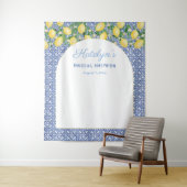 Arch Shape Lemons Blue Tiles Brautparty Willkommen Wandteppich (Beispiel)