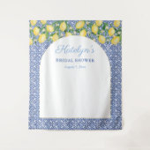 Arch Shape Lemons Blue Tiles Brautparty Willkommen Wandteppich (Vorderseite)