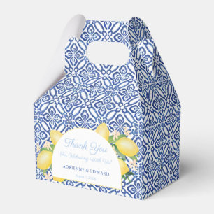 Arch Shape Mediterranean Lemons Blue Tiles Wedding Geschenkschachtel