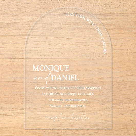 Arch Shaped Elegant Calligraphy Simple WEDD Acryleinladungen (Vorderseite)